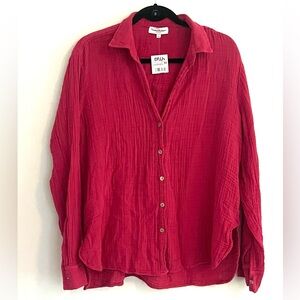 NWT - Michael Stars LEO Button Down Gauze Shirt | Cranberry Red | size | MEDIUM